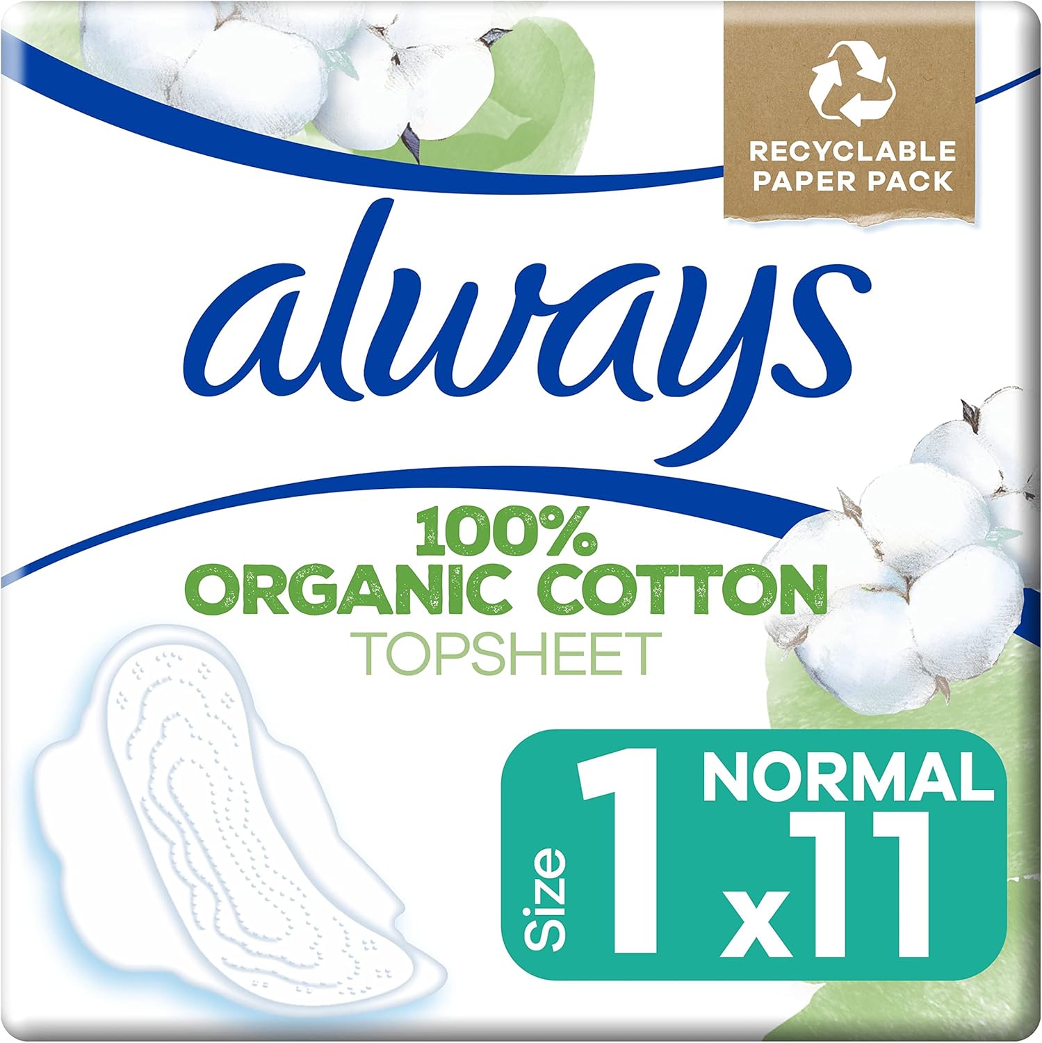 Set 11 absorbante sanitare, Always, Bumbac, Protectie normala